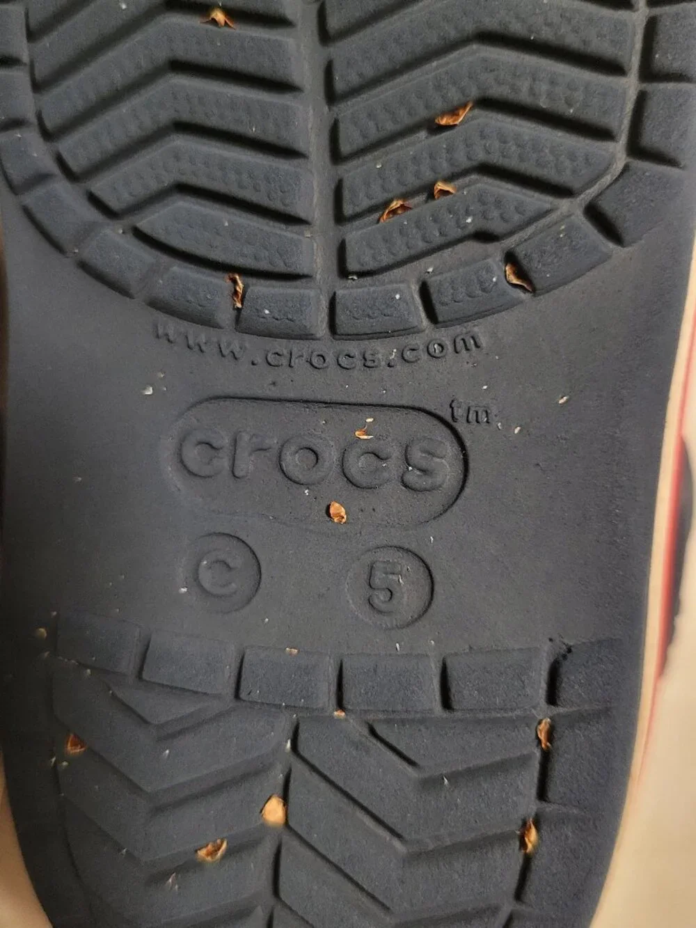 Crocs Navy Blue, White and Red Clog Sandals Slip-On Round Toe US 5C